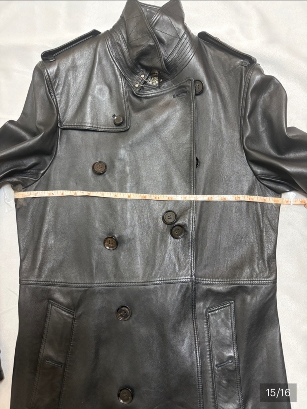 BURBERRY LONDON BRITTION BLACK LEATHER TRENCH COAT SIZE 50(M) - Picture 15 of 16